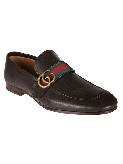 Shop Gucci Logo Plaque Loafers In Brown