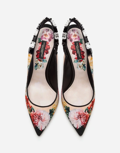 Shop Dolce & Gabbana Printed Charmeuse Slingbacks With Embroidery In Floral Print