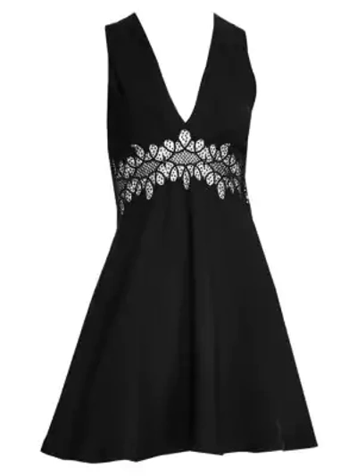 Shop Sandro Elena Lace Inset Fit-&-flare Dress In Black