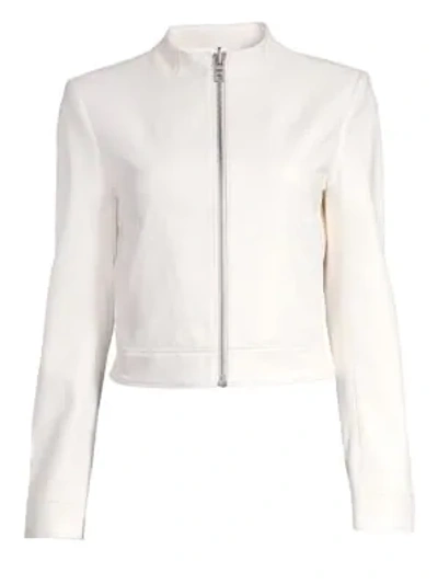 Shop Alice And Olivia Yardley Mockneck Leather Jacket In White