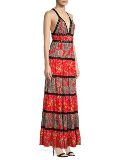 Shop Alice And Olivia Women's Karolina Paisley Tiered Maxi Dress In Batik Medallion Bright Poppy Multi