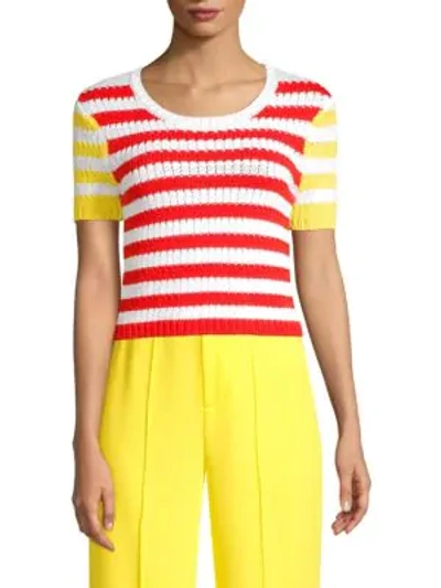 Shop Alice And Olivia Ciara Mixed Stripe Short Sleeve Sweater In Multi