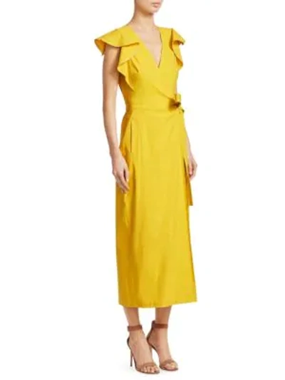 Shop A.l.c Walker Ruffle-sleeve Tie Wrap Dress In Yellow