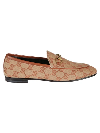 Shop Gucci Logo Motif Loafers In Beige