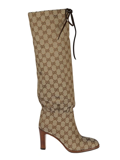 Shop Gucci Logo Motif Mid-heel Boots In Ebony