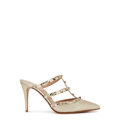 Shop Valentino Rockstud 90 Gold Leather Mules