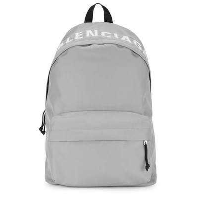 Shop Balenciaga Grey Embroidered Shell Backpack