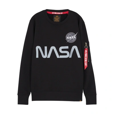 Shop Alpha Industries Nasa Reflective Cotton-blend Sweatshirt In Black