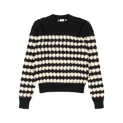 Shop Saint Laurent Open-knit Wool-blend Jumper In Black And White