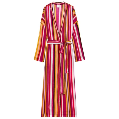 Shop Pinko Striped Pointelle-knit Cardigan In Multicoloured