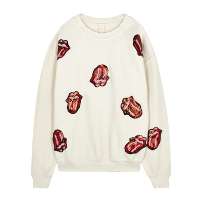 Shop Madeworn Rolling Stones Embellished Jersey Sweatshirt