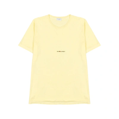 Shop Saint Laurent Yellow Logo Cotton T-shirt
