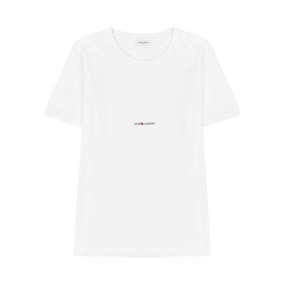 Shop Saint Laurent White Logo Cotton T-shirt