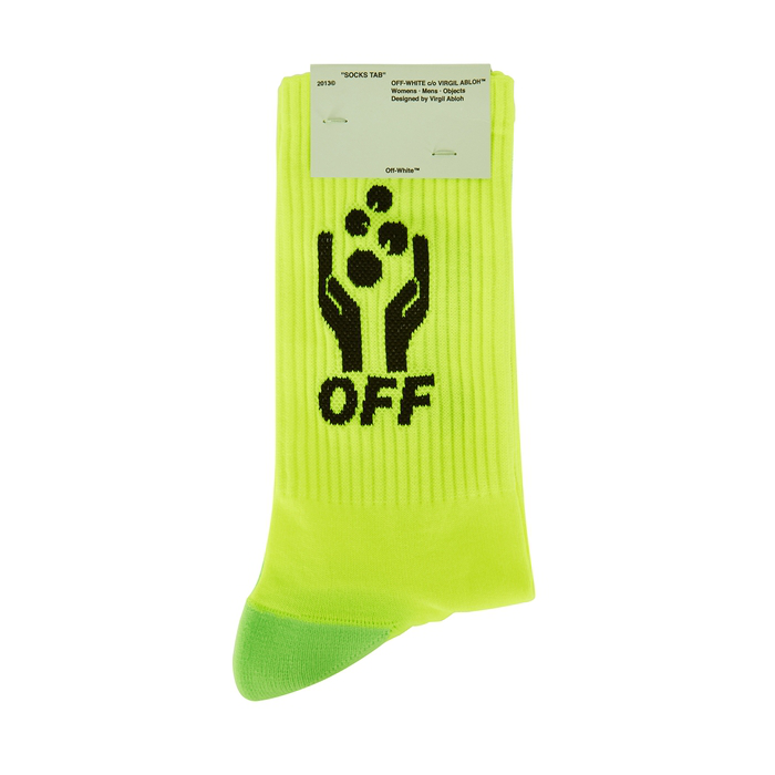 Off-white Neon Yellow Logo Cotton-blend Socks | ModeSens