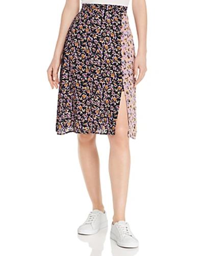 Shop Band Of Gypsies New Orleans Color-blocked Floral-print Skirt In Black/lavender