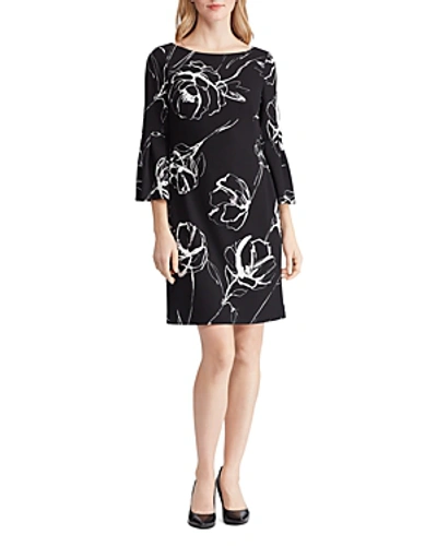 Shop Ralph Lauren Lauren  Floral Bell-sleeve Dress In Black Multi