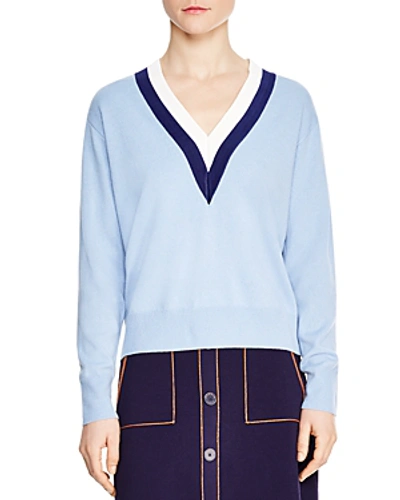 Shop Sandro Nael Wool & Cashmere V-neck Sweater In Sky Blue