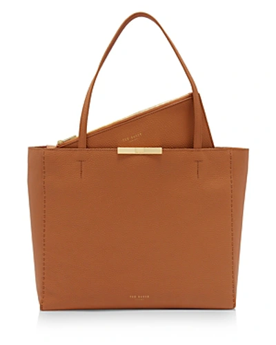 Shop Ted Baker Clarkia Pebbled Leather Shopper Tote In Tan