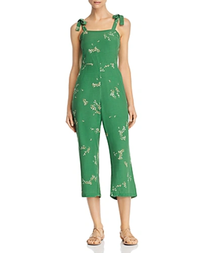 Shop Faithfull The Brand Elsa Shoulder-tie Jumpsuit In Green Floral
