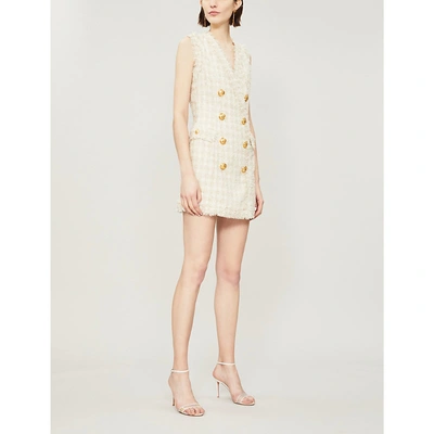 Shop Balmain Double-breasted Tweed Dress In Sable