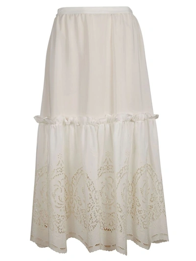Shop Stella Mccartney Laced Long Skirt In White