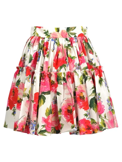 Shop Dolce & Gabbana Skirt Peonia In White+floral Print