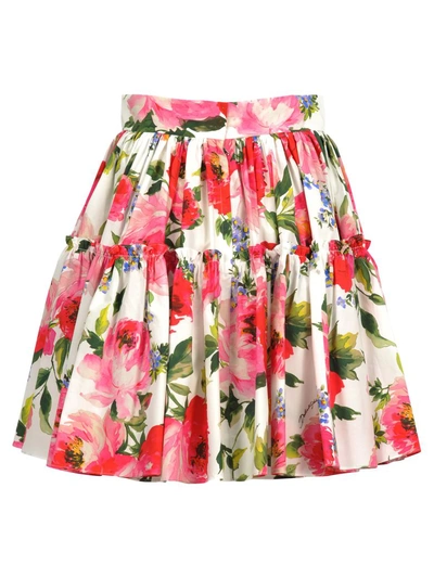 Shop Dolce & Gabbana Skirt Peonia In White+floral Print