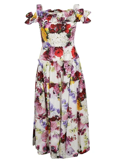 Shop Dolce & Gabbana Floral Print Cold Shoulder Long Length Dress In Basic