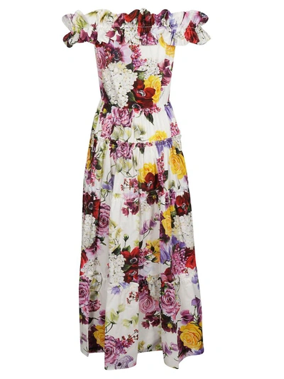 Shop Dolce & Gabbana Floral Print Cold Shoulder Long Length Dress In Basic