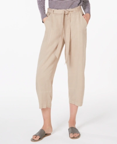 Shop Eileen Fisher Tie-belt Cropped Pants In Khaki