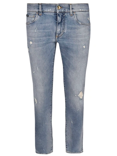 Shop Dolce & Gabbana Distressed Jeans In Azzurro Lavato