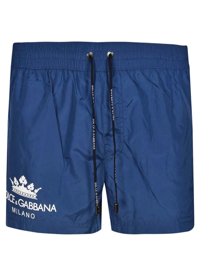 Shop Dolce & Gabbana Logo Print Swim Shorts In Azzurro