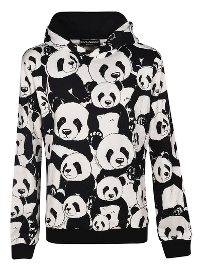 Shop Dolce & Gabbana Panda Print Hoodie In Bianco Nero