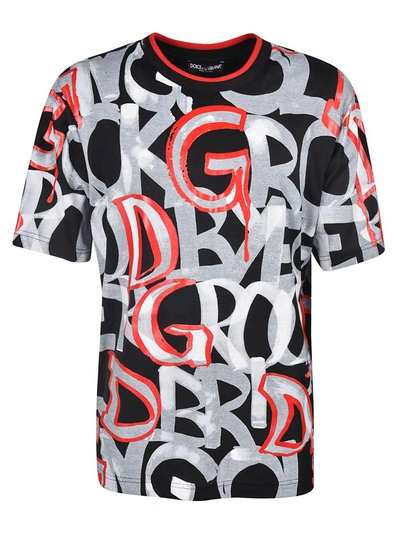 Shop Dolce & Gabbana Graffiti Logo T-shirt In Nero Rosso