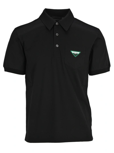 Shop Prada Classic Logo Polo Shirt In Black