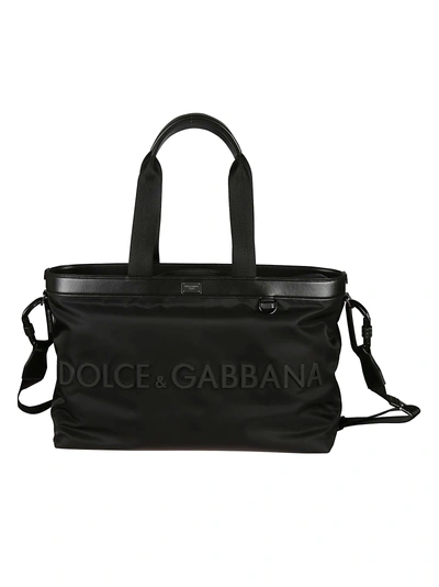 Shop Dolce & Gabbana Logo Plaque Box Tote In Black