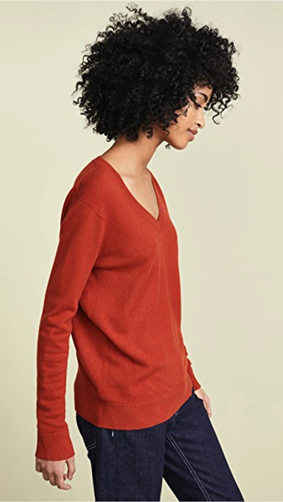 Shop Vince Weekend V Neck Cashmere Sweater In Adobe Red