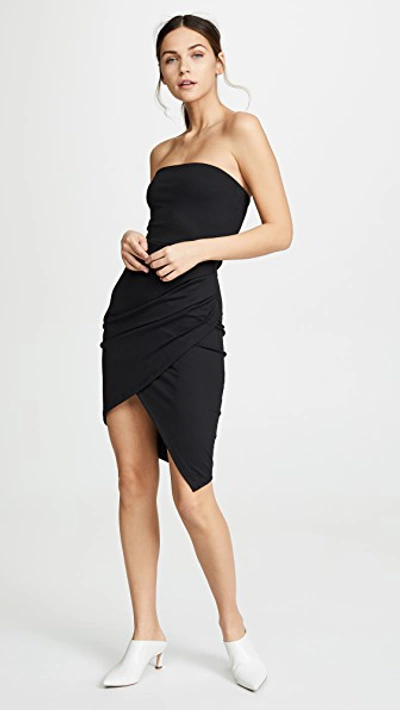 Shop Susana Monaco Strapless Side Pleat Dress In Black