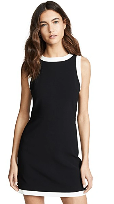 Shop Alice And Olivia Truly Banded Neck Fitted Dress In Black/off White