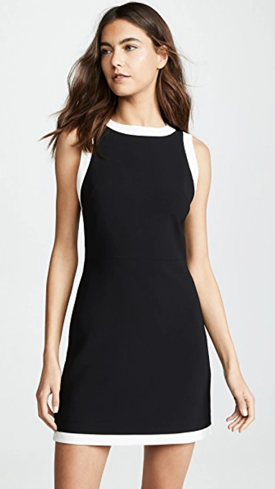 Shop Alice And Olivia Truly Banded Neck Fitted Dress In Black/off White