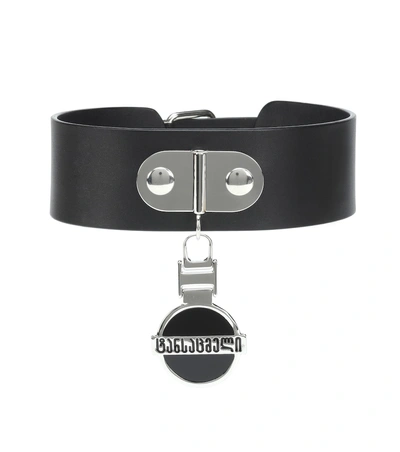 Shop Vetements Georgian Logo Leather Choker In Black