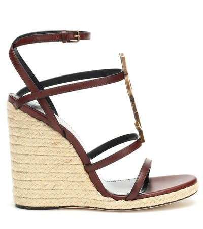 Shop Saint Laurent Cassandra Leather Espadrilles In Brown