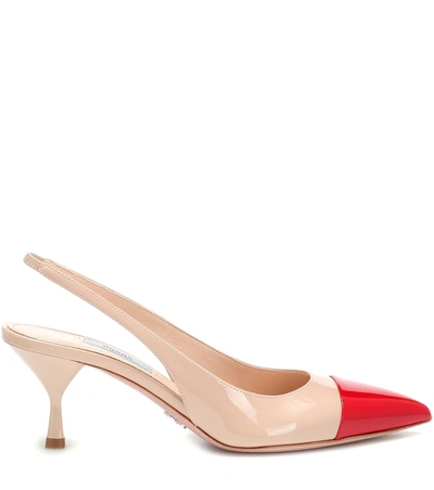 Shop Prada Patent Leather Slingback Pumps In Beige