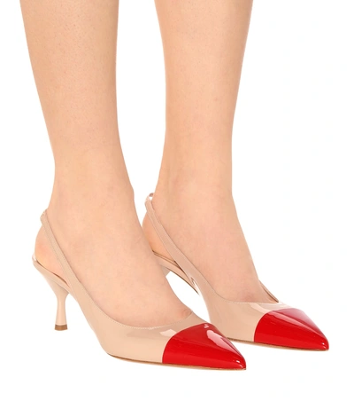 Shop Prada Patent Leather Slingback Pumps In Beige