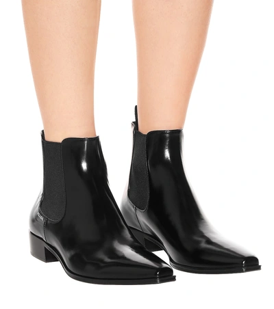 Shop Prada Leather Ankle Boots In Black