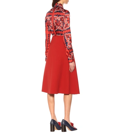 Shop Valentino Virgin Wool Crêpe Midi Skirt In Red