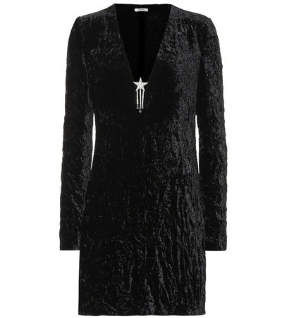 Shop Miu Miu Embellished Velvet Minidress In Black
