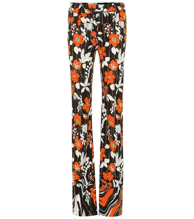 Shop Prada Floral Jersey Mid-rise Pants In Multicoloured