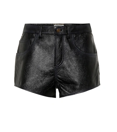 Shop Saint Laurent High-rise Leather Shorts In Black