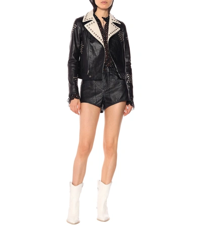 Shop Saint Laurent High-rise Leather Shorts In Black